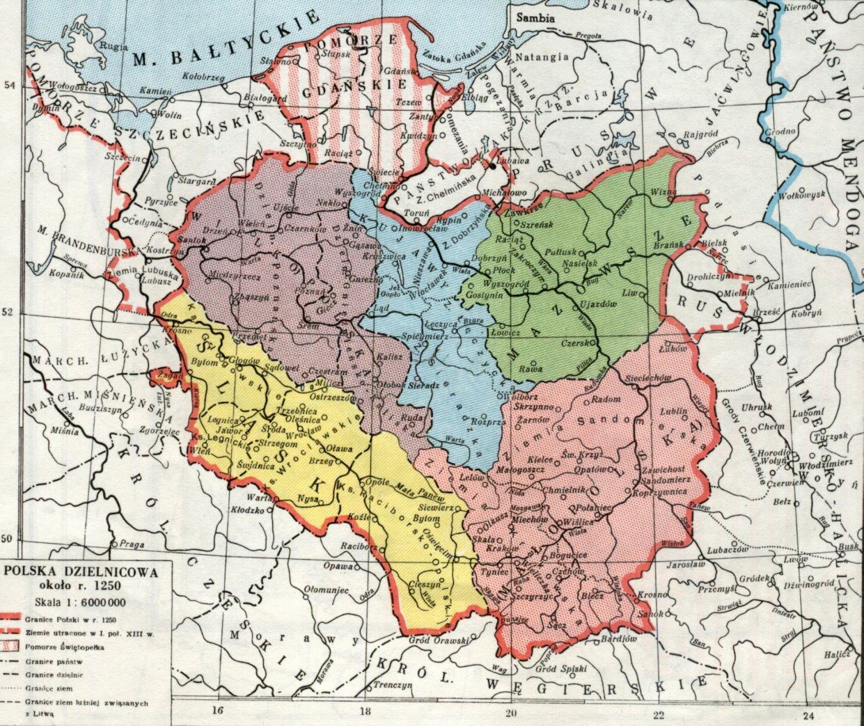 Polska dzielnicowa około 1250 r.